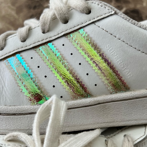 ADIDAS GIRL'S SNEAKERS SHOES WHITE PINK STRIPES SUPERSTAR - Picture 7 of 9